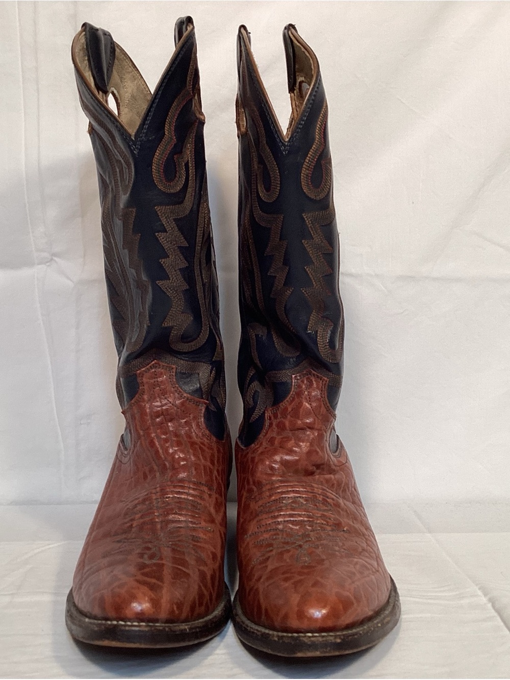 Vintage Justin Boots Exotic Navy Blue and Brown Men's Western Boots Style 2271 - Picture 3 of 16